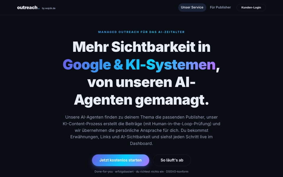AI Outreach — Managed Service für Linkbuilding und AI-Sichtbarkeit